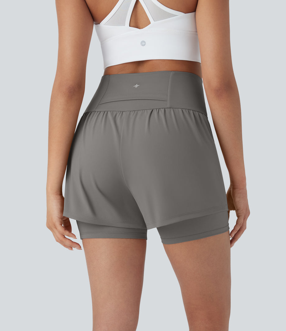 SoftlyZero™ Airy Super High Waisted 2-in-1 Cool Touch Yoga Shorts 5'' with Pockets - Steeple Gray