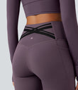 Halara Ultrasculpt™ Heat High Waisted Tummy Control Crossover Back Fleece Running Leggings with Pockets - Night's Purple