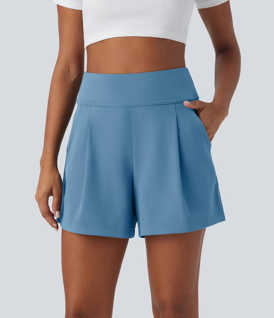 DayStretch High Waisted Work Baggy Shorts 4'' with Pockets - Light Azure