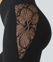 SoftlyZero™ High Waisted Crossover Contrast Lace Pocket Yoga Leggings-UPF50+ - Black