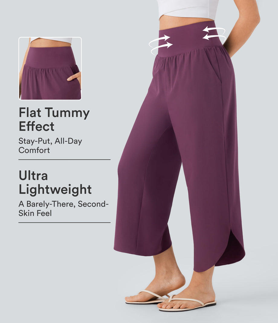 Breezeful™ High Waisted Tummy Control Split Hem Quick Dry Resort Pants with Pockets - Amaranth