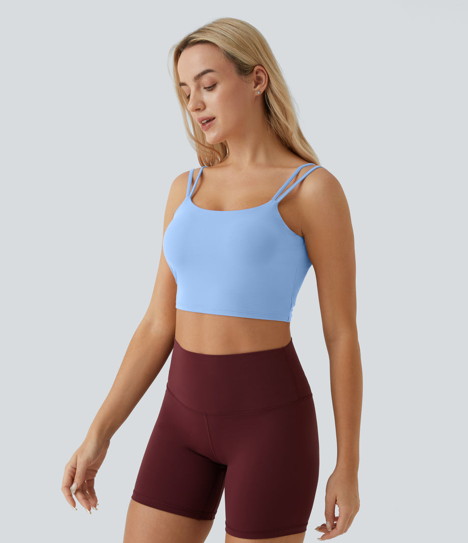 Double Straps Cropped Yoga Tank Top - Fresh Blue