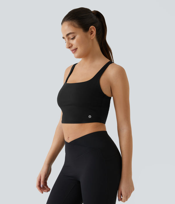 SoftlyZero™ Airy Square Neck Backless Crisscross Cropped Cool Touch Yoga Tank Top-UPF50+ - Black