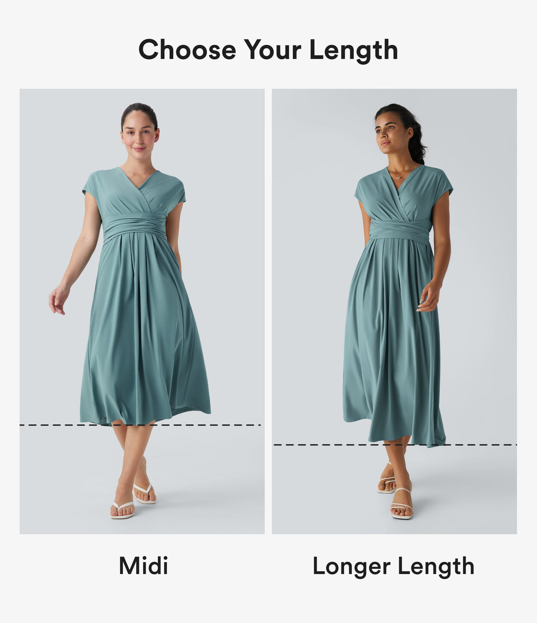 Breezeful™ V Neck Short Sleeve Pocket Tie Back Quick Dry Midi Casual Dress - Stone Blue
