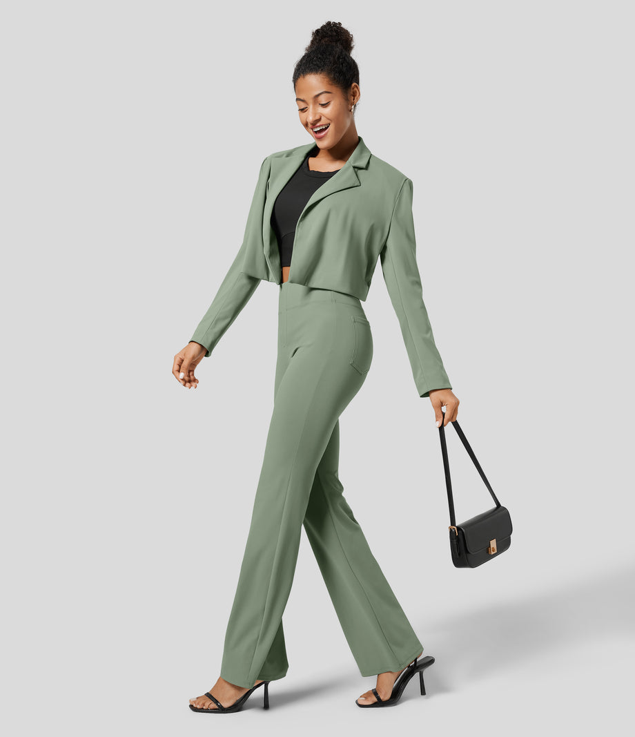 Halara Flex™ High Waisted Back Side Pocket Slight Flare Work Pants - Asparagus