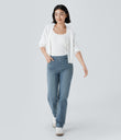 Halara Flex™ High Waisted Pockets Straight Leg Washed Casual Jeans - Cedar Blue Denim