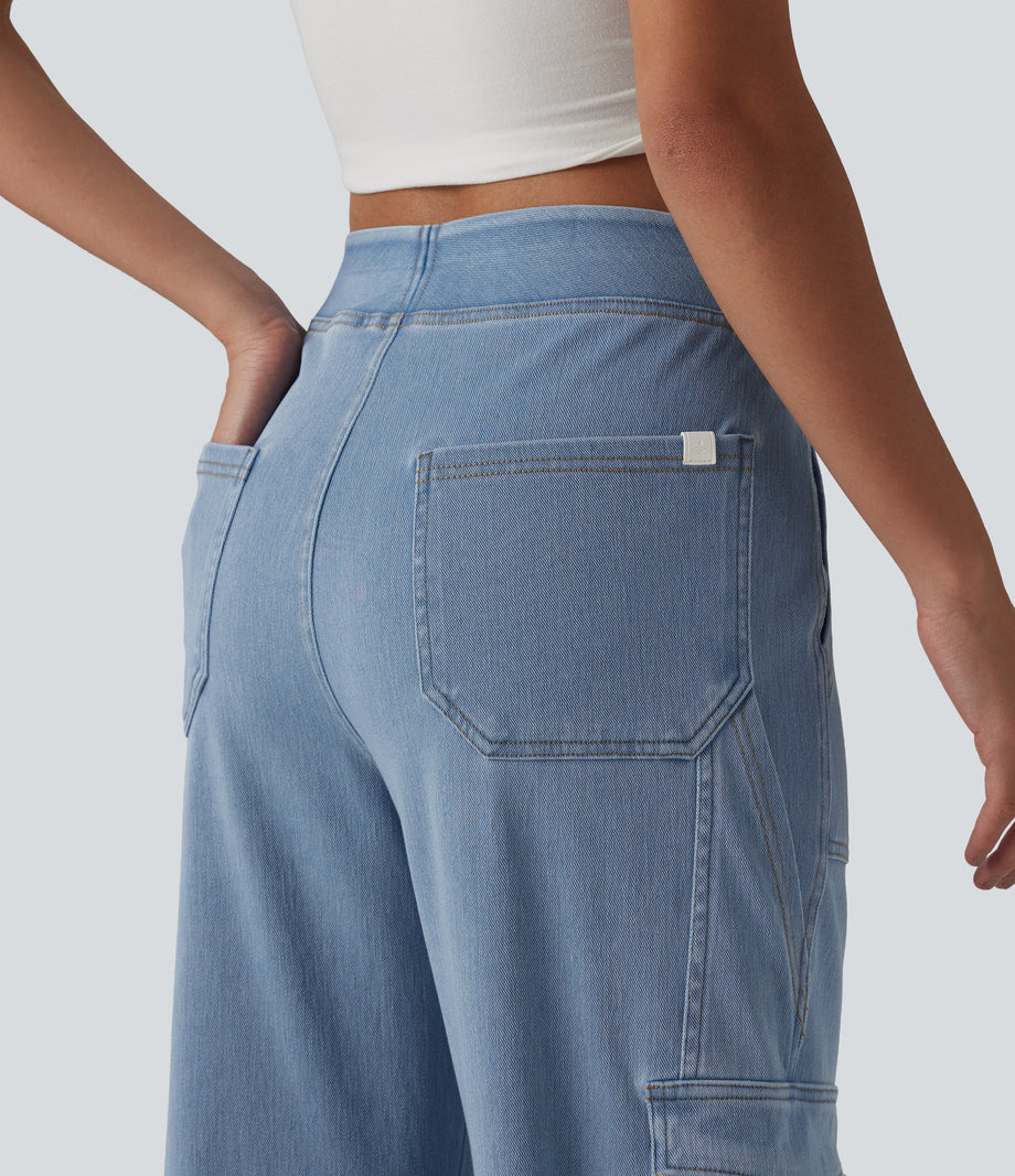 Halara Flex™ Mid Rise Pockets Straight Leg Casual Cargo Jeans - Light Blue – Glacier Light Blue