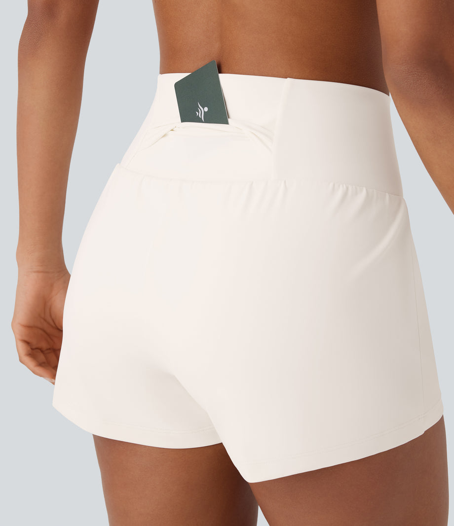 SoftlyZero™ Airy Super High Waisted 2-in-1 Cool Touch Yoga Shorts with Pockets - Egret