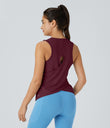 Cut Out Crossover Hem Solid Yoga Tank Top - Red Violet