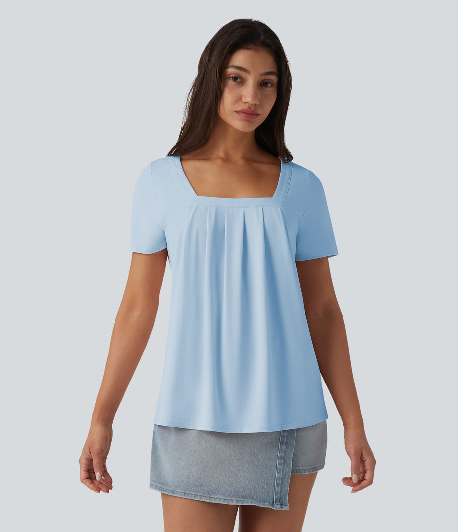 Square Neck Short Sleeve Casual Top - Angel Falls