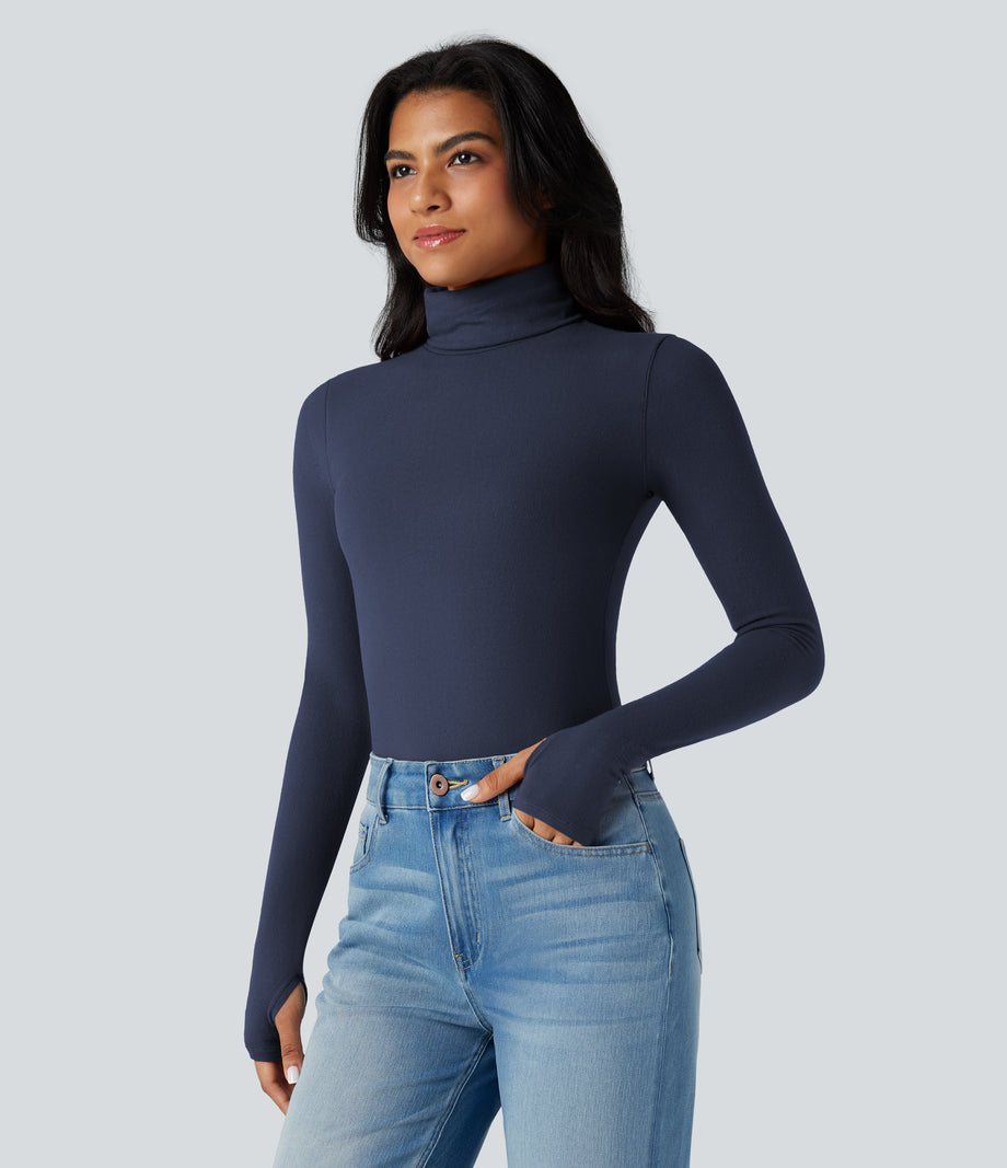 Halara HeatCore Turtleneck Long Sleeve Thumb Hole Casual Warming Top - Naval Academy