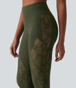 Halara UltraSculpt™ High Waisted Tummy Control Contrast Lace Yoga Flare Leggings with Pocket - Deep Woodland Green