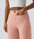 High Waisted Straight Leg Casual Linen-Feel Pants with Pockets - Terra Blush