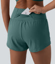 SoftlyZero™ Airy Crossover High Waisted 2-in-1 Cool Touch Yoga Shorts 3'' with Pockets - Blue Spruce