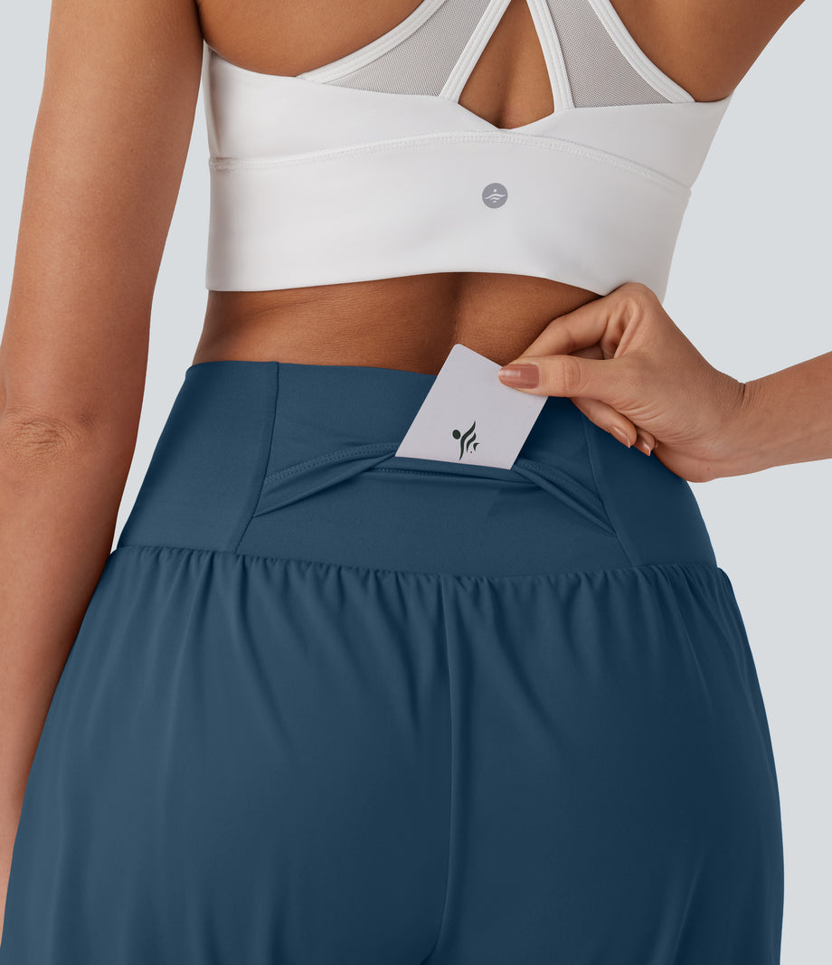 SoftlyZero™ Airy Super High Waisted 2-in-1 Cool Touch Yoga Shorts 7" with Pockets - Majolica Blue