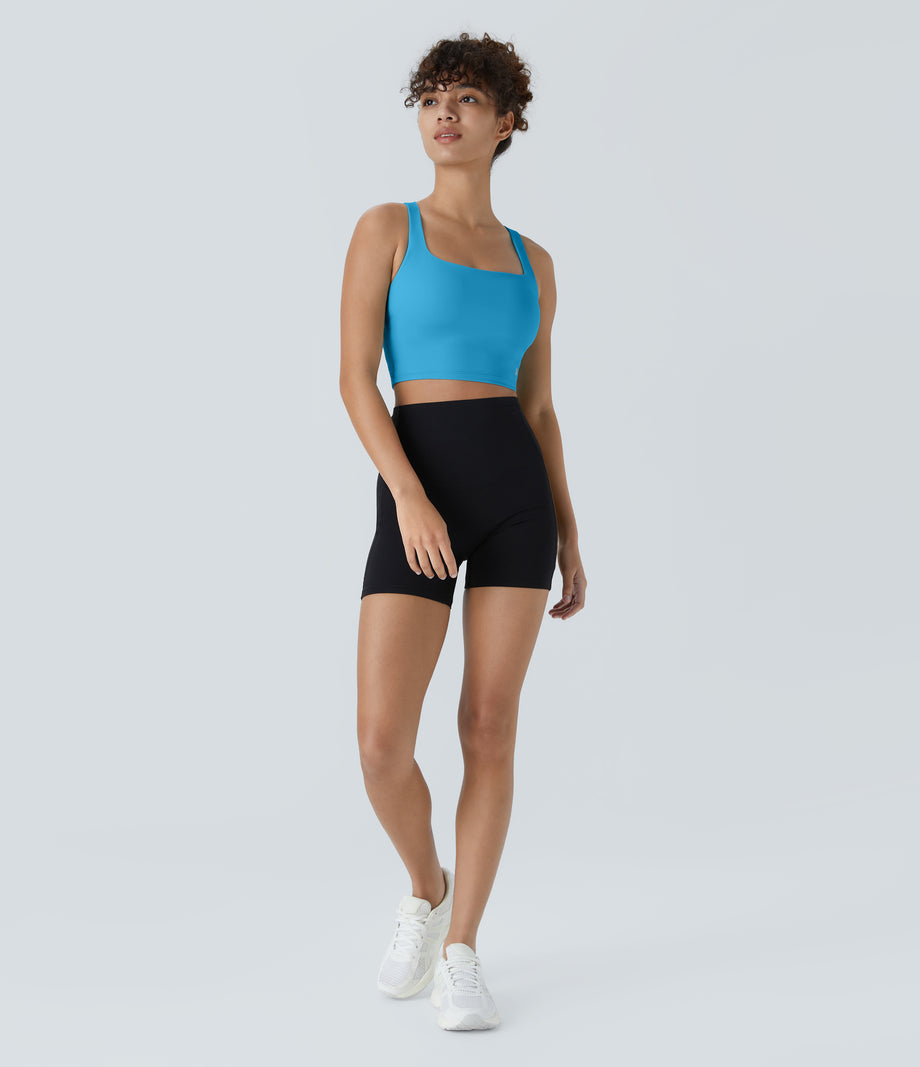 SoftlyZero™ Airy Square Neck Backless Crisscross Cropped Cool Touch Yoga Tank Top-UPF50+ - Swim Cap