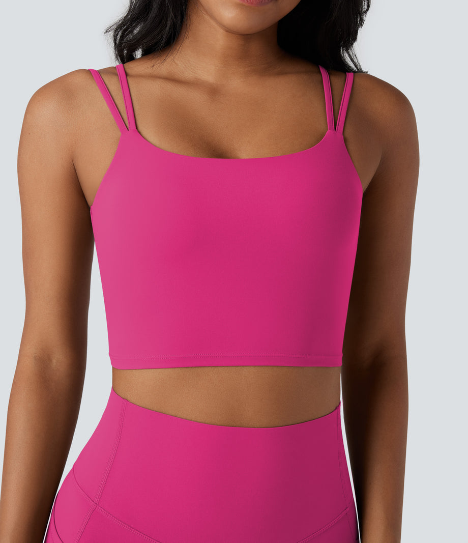 Halara UltraSculpt™ Double Straps Twisted Backless Cropped Yoga Tank Top - Fuchsia Purple