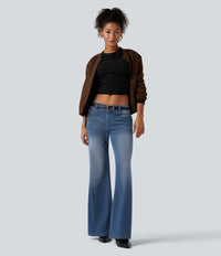 Halara Flex™ Low Rise Flare Washed Casual Jeans with Pockets - Tide Blue Denim