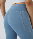 Halara Flex™ Crossover Pocket Washed Denim Work Leggings - Washed Denim Sunny Blue