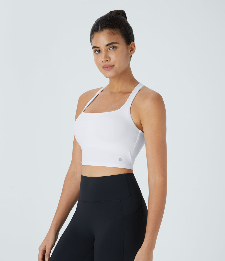 SoftlyZero™ Airy Square Neck Backless Crisscross Cropped Cool Touch Yoga Tank Top-UPF50+ - White
