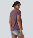 Square Neck Short Sleeve Casual Top - Plum Wine