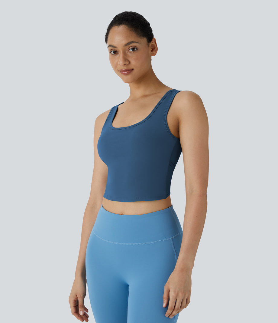 U Neck Crossover Barre Ballet Dance Tank Top A-D Cups - Electric Blue