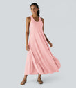 U Neck Flowy Maxi Casual Tank Dress - Creole Pink Floral Yarn