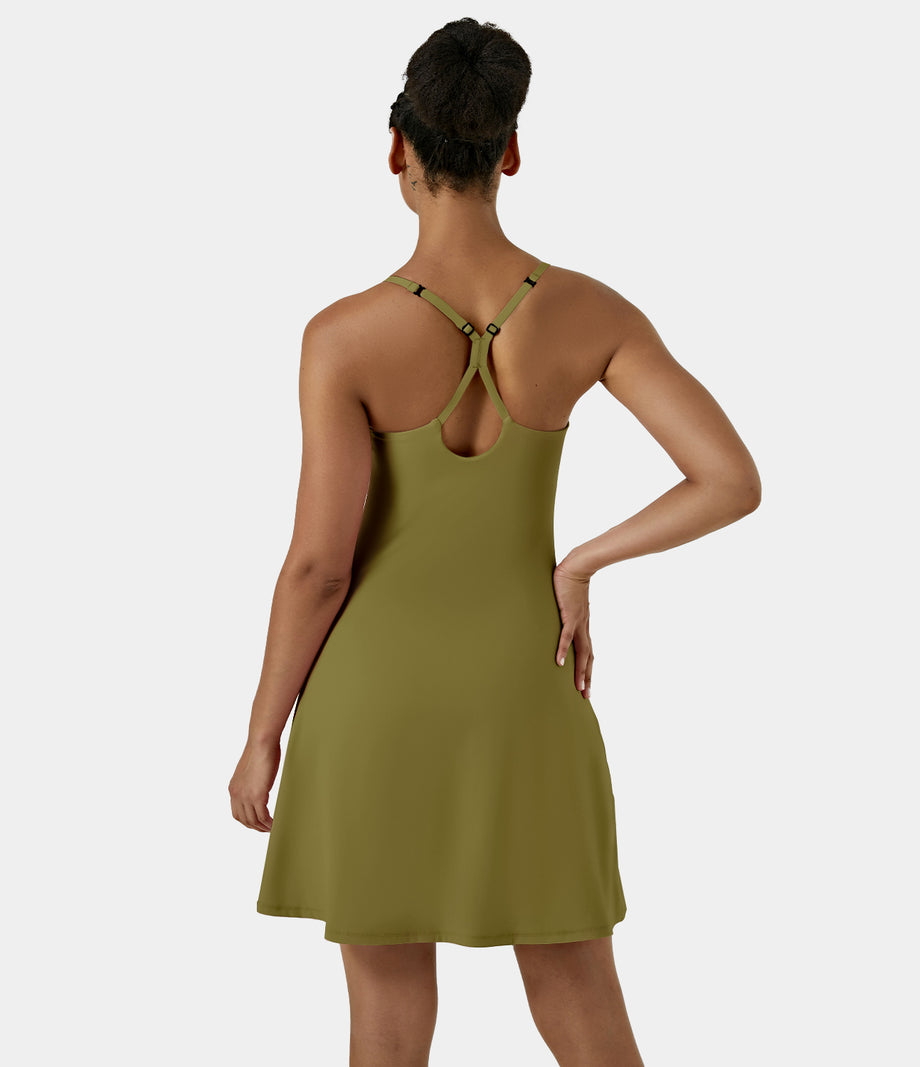 SoftlyZero™ Airy Cut Out 2-in-1 Pocket Cool Touch Longer Active Dress-UPF50+ - Olive Green