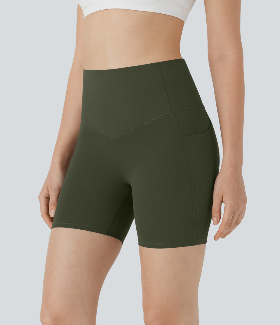 Halara UltraSculpt™ High Waisted Butt Lifting Tummy Control Pocket Shaping Training Biker Shorts 5'' - Deep Woodland Green