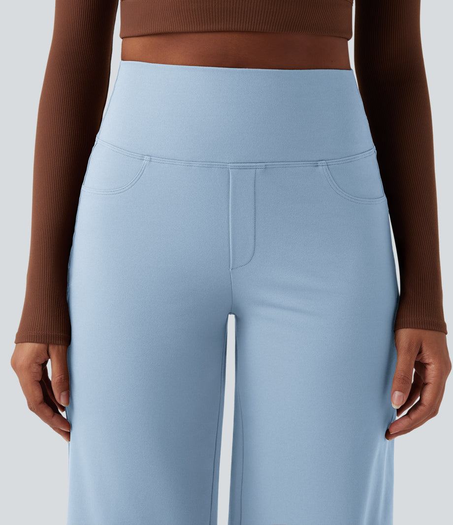 DayStretch High Waisted Tummy Control Wide Leg Baggy Yoga Pants with Pockets - Omphalodes