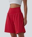 SoftlyZero™ Airy Super High Waisted 2-in-1 Cool Touch Yoga Shorts 9" with Pockets - Salsa