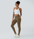 SoftlyZero™ Crossover Pocket Plain Leggings-UPF50+ - Chestnut Brown