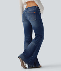 Halara Flex™ Low Rise Flare Washed Casual Jeans with Pockets - Estate Blue Denim