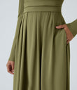 Mock-neck Long Sleeve Pocket Flare Maxi Casual Dress - Capulet Olive