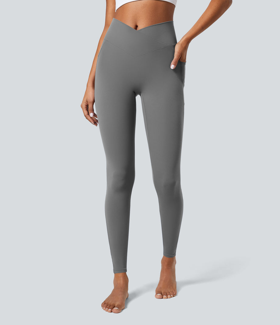 SoftlyZero™ Crossover Pocket Plain Leggings-UPF50+ - Steel Gray