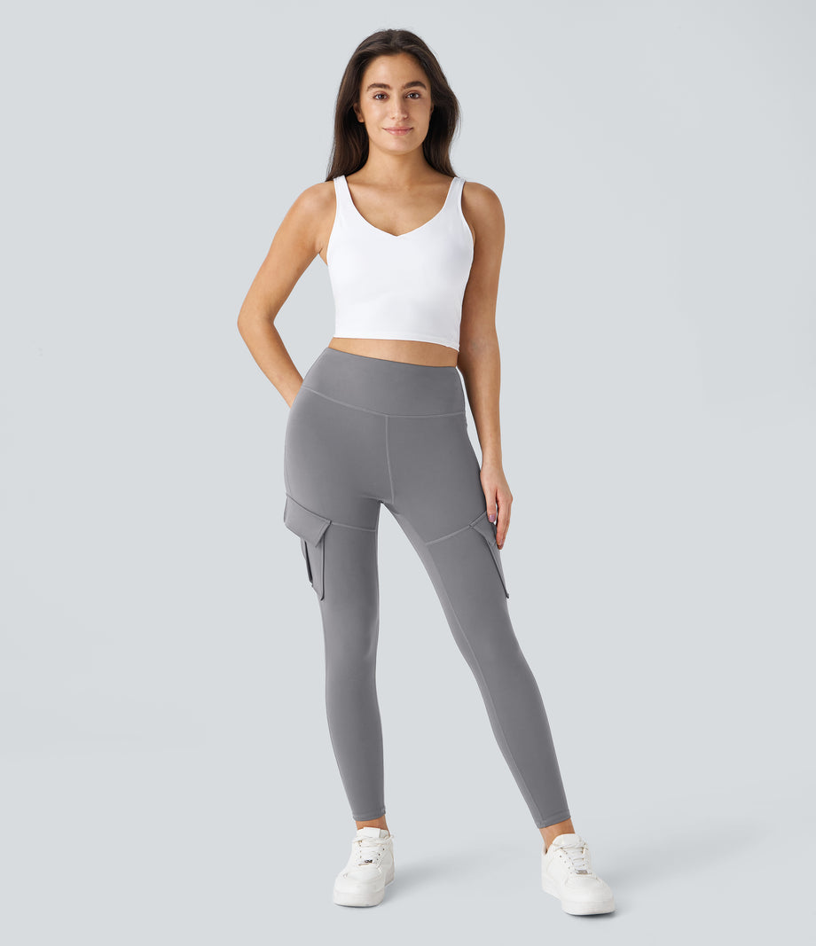 DayStretch High Waisted Cargo Pocket Skinny Yoga Leggings - Silent Storm