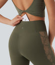 SoftlyZero™ High Waisted Crossover Contrast Lace Pocket Yoga Leggings-UPF50+ - Grass Grey Green