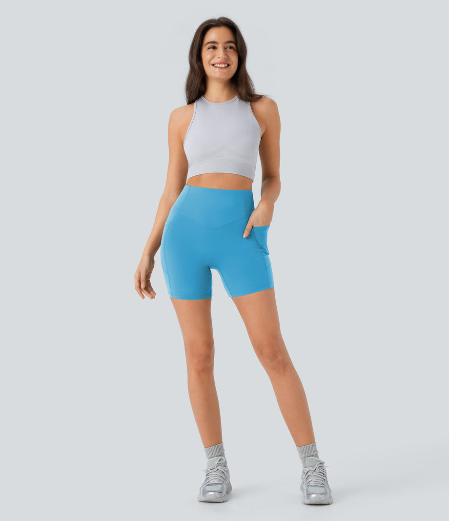 Halara UltraSculpt™ High Waisted Scrunch Butt Lifting Tummy Control Pocket Shaping Workout Biker Shorts 5'' - Swim Cap