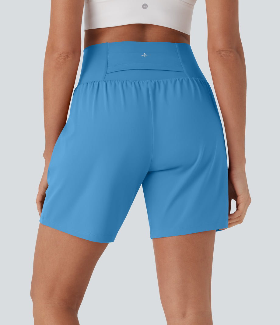 SoftlyZero™ Airy Super High Waisted 2-in-1 Cool Touch Yoga Shorts 7" with Pockets - Bonnie Blue