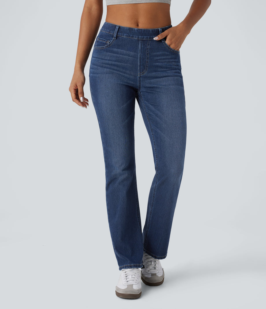 Halara Flex™ High Waisted Pockets Washed Casual Bootcut Jeans - Paint Blue Denim