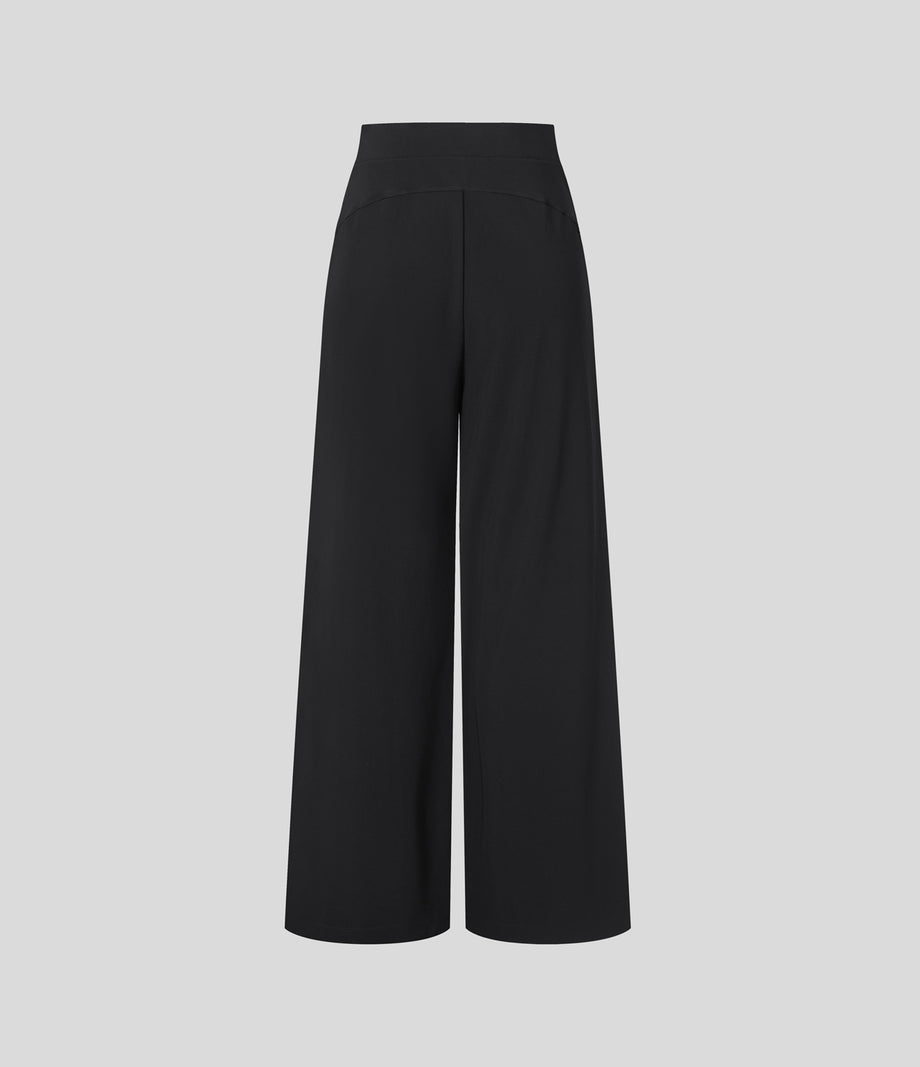 Halara Flex™ High Waisted Body Sculpt Waist-Slimming Pocket Wide Leg Micro Waffle Work Pants - Black