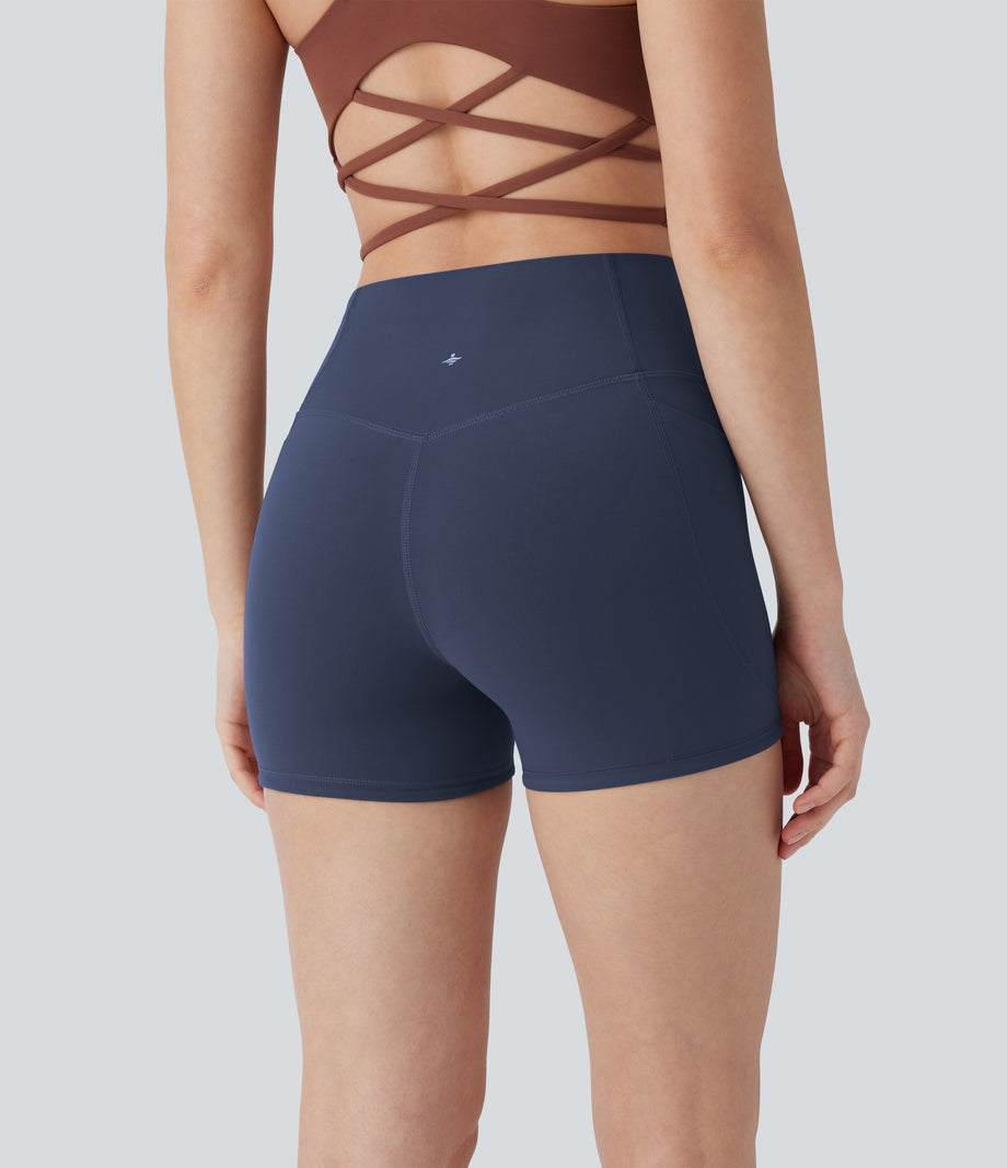 Halara UltraSculpt™ High Waisted Tummy Control Pocket Shaping Training Biker Shorts 3'' - Mood Indigo
