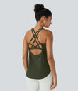 Halara UltraSculpt™ Round Neck Curved Hem Workout Tank Top - Deep Woodland Green
