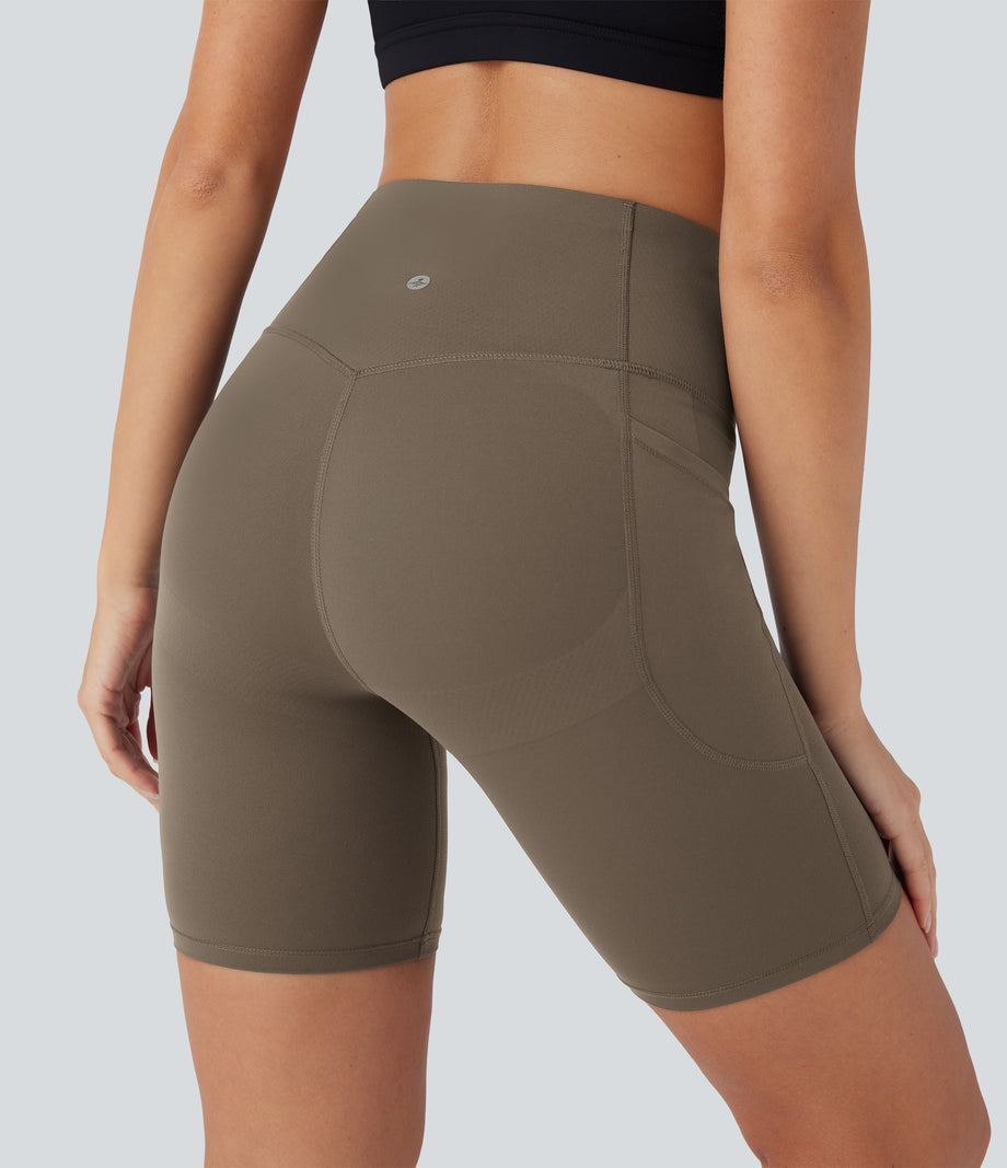 Halara UltraSculpt™ High Waisted Butt Lifting Tummy Control Pocket Shaping Training Biker Shorts 7'' - Dawn Brown