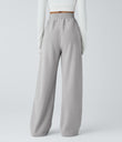 High Waisted Pocket Straight Leg Baggy Mop Corduroy Casual Pants - Glacier Gray