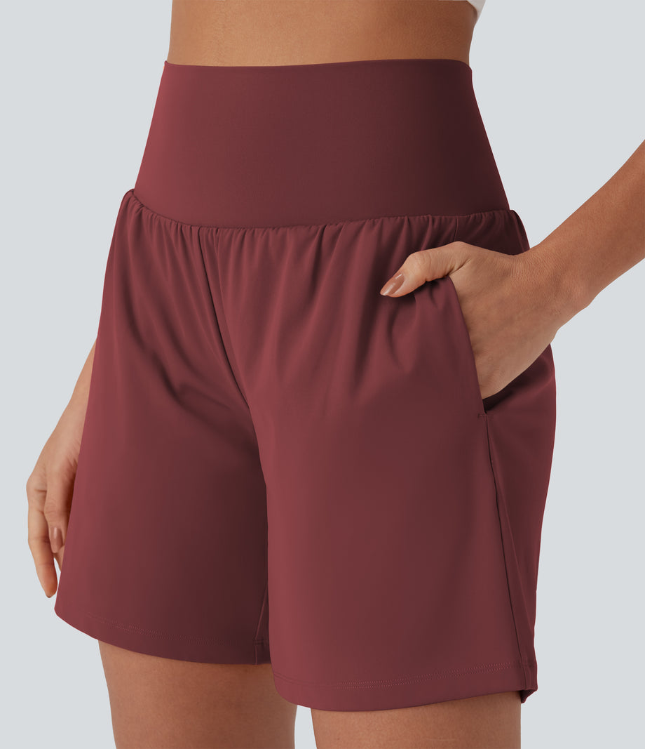 SoftlyZero™ Airy Super High Waisted 2-in-1 Cool Touch Yoga Shorts 7" with Pockets - Madder Brown