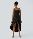 Breezeful™ High Low 2-Piece Pocket Flowy Midi Quick Dry Casual Dress - Black