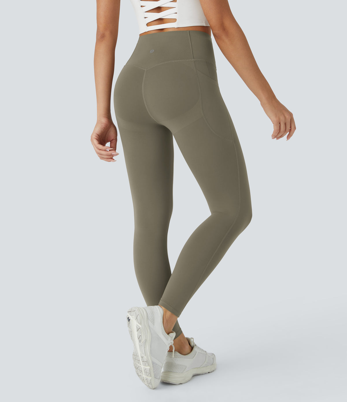 Halara UltraSculpt™ High Waisted Butt Lifting Tummy Control Pocket Shaping Workout Leggings - Grass Grey Green