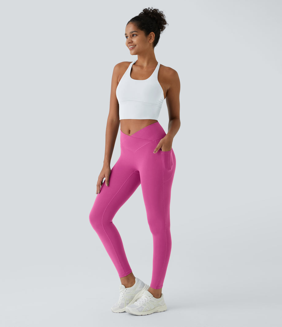SoftlyZero™ Crossover Pocket Plain Leggings-UPF50+ - Fedora Red Purple