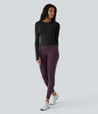 Solid Thumb Hole Yoga Sports Top - Black